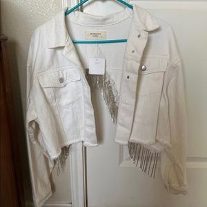 SOLD Rhinestone white jean jacket